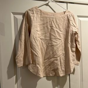 Ann Taylor Linen Blend Boat Neck Shirt Tail Top